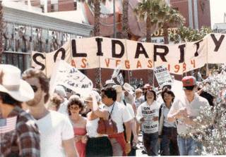 Culinary Union 226 members participate in a 1984 strike march on the Las Vegas Strip.
